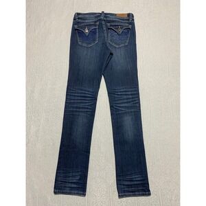 VGS Denim‎ Straight Jeans Women's Size 4 Blue Denim Whiskers Stretch Embroidered